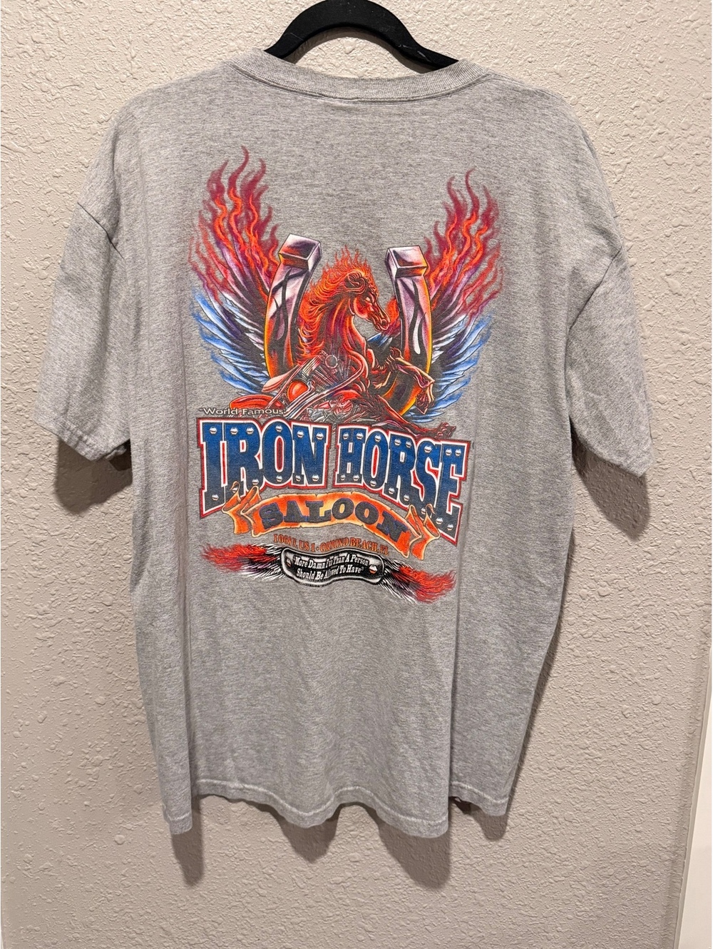 Vintage Y2K Fruit of the Loom XL Gray Iron Horse Saloon Ormond Beach FL T-Shirt